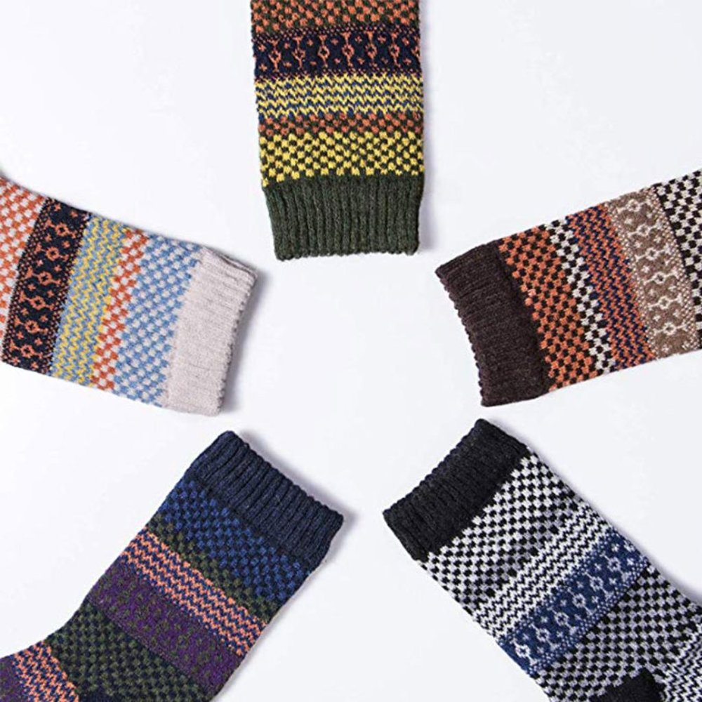 5 Pairs Men's Vintage Cony Hair Crew Socks - Picture 2 of 7